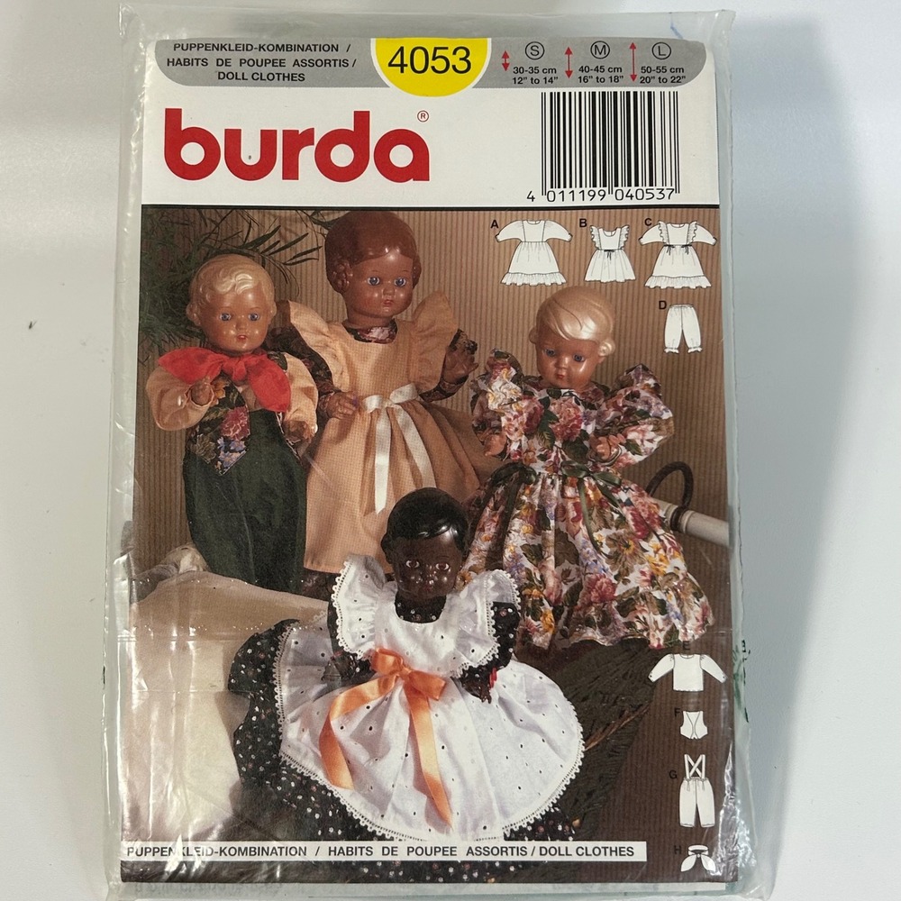 Burda 4053 Doll‎ Clothes Sewing Pattern Vintage Multi Size 12-22" Uncut NIP